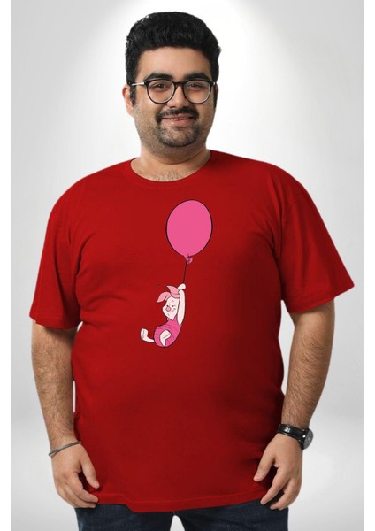 Piklet Balon Kırmızı Büyük Beden Erkek Kadın Unisex Basic Ön Baskılı Tişört