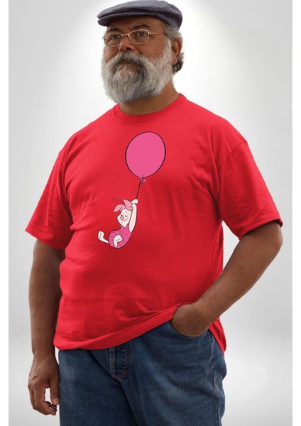 Piklet Balon Kırmızı Büyük Beden Erkek Kadın Unisex Basic Ön Baskılı Tişört