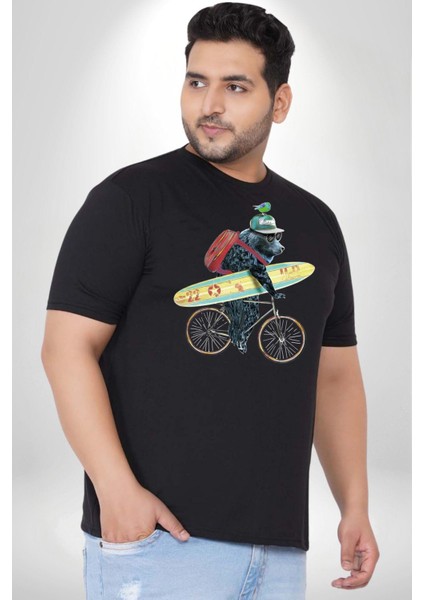 Komik Köpek Sörf Tahtası Bisiklet Siyah Büyük Beden Erkek Kadın Unisex Basic Ön Baskılı Tişört fırsatları