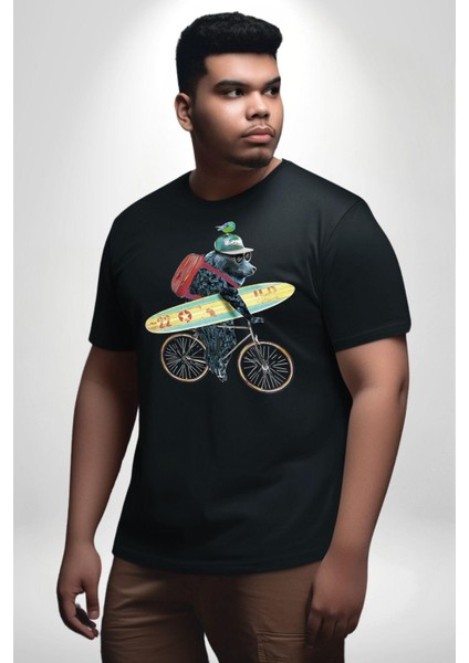Komik Köpek Sörf Tahtası Bisiklet Siyah Büyük Beden Erkek Kadın Unisex Basic Ön Baskılı Tişört indirimleri