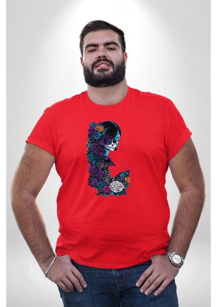 Cadılar Kırmızı Güller Kırmızı Büyük Beden Erkek Kadın Unisex Basic Ön Baskılı Tişört
