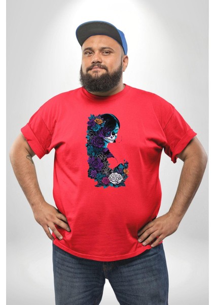 Cadılar Kırmızı Güller Kırmızı Büyük Beden Erkek Kadın Unisex Basic Ön Baskılı Tişört