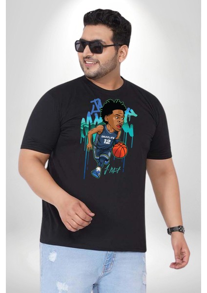 Ja Morant Basketbol Siyah Büyük Beden Erkek Kadın Unisex Basic Ön Baskılı Tişört