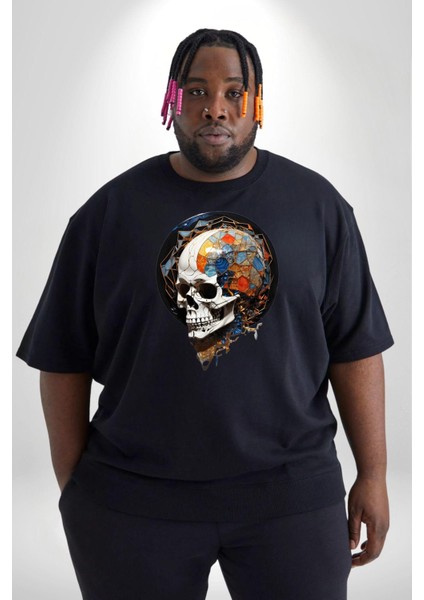 Kuru Kafa Kristal Siyah Büyük Beden Erkek Kadın Unisex Basic Ön Baskılı Tişört