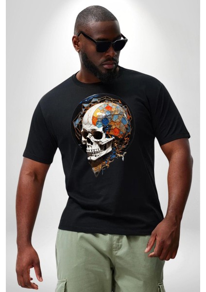 Kuru Kafa Kristal Siyah Büyük Beden Erkek Kadın Unisex Basic Ön Baskılı Tişört modelleri