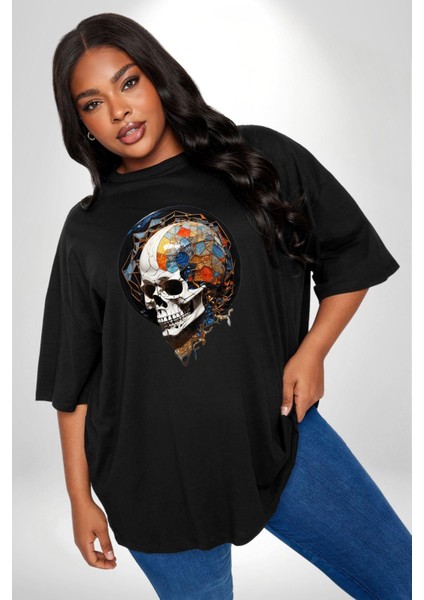 Kuru Kafa Kristal Siyah Büyük Beden Erkek Kadın Unisex Basic Ön Baskılı Tişört indirimleri