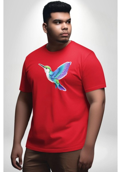 Sinek Kuşu Renkli Kırmızı Büyük Beden Erkek Kadın Unisex Basic Ön Baskılı Tişört modelleri