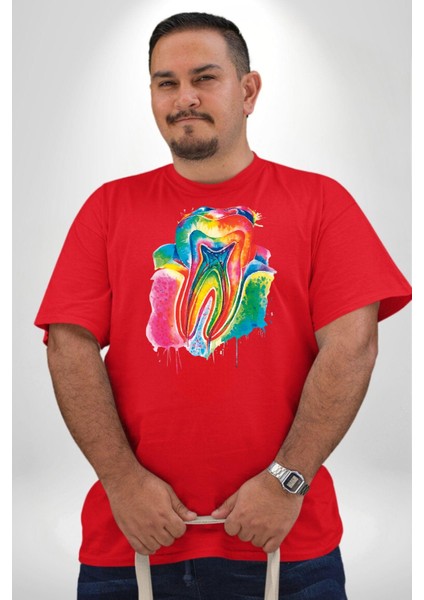 Diş Doktoru Diş Anatomisi Özel Tasarım Kırmızı Büyük Beden Erkek Kadın Unisex Basic Ön Baskılı Tişört fiyatları