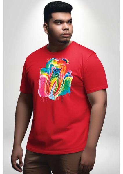 Diş Doktoru Diş Anatomisi Özel Tasarım Kırmızı Büyük Beden Erkek Kadın Unisex Basic Ön Baskılı Tişört fırsatları