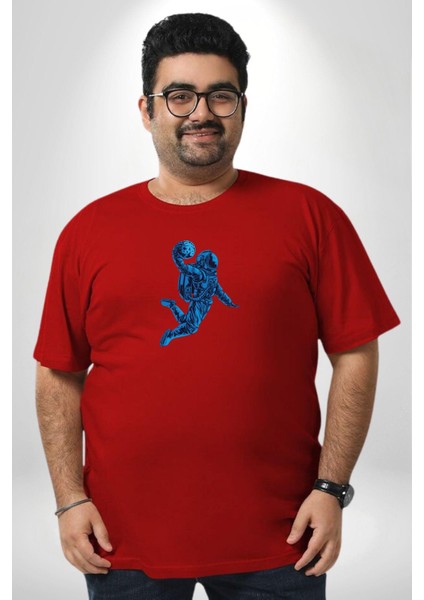 Basketbol Mars Uzay Smaçı Kırmızı Büyük Beden Erkek Kadın Unisex Basic Ön Baskılı Tişört