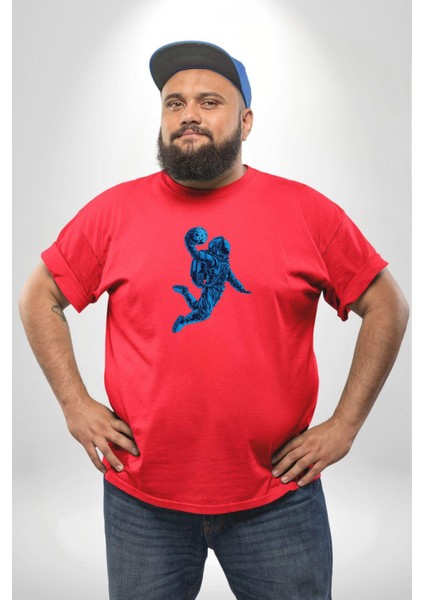 Basketbol Mars Uzay Smaçı Kırmızı Büyük Beden Erkek Kadın Unisex Basic Ön Baskılı Tişört fırsatları