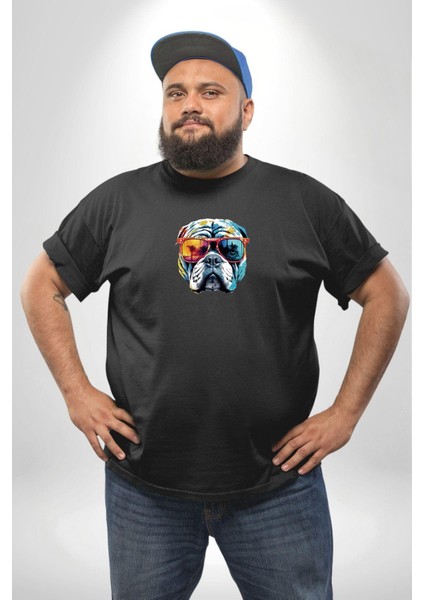 Bull Terier Köpek Gözlük Renkli Siyah Büyük Beden Erkek Kadın Unisex Basic Ön Baskılı Tişört modelleri