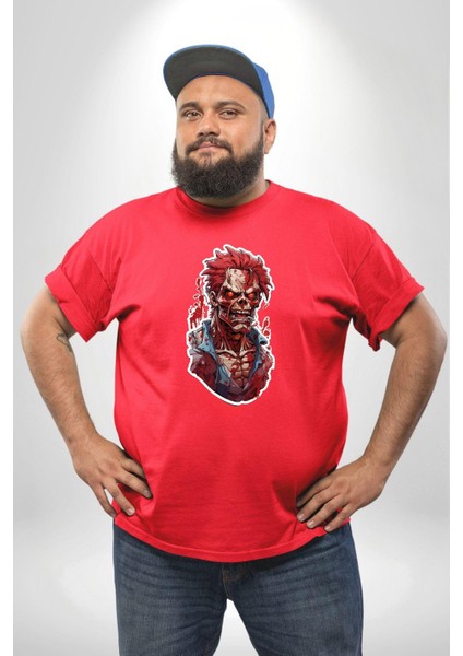 Zombi Kırmızı The Walking Dead Kırmızı Büyük Beden Erkek Kadın Unisex Basic Ön Baskılı Tişört fiyatları