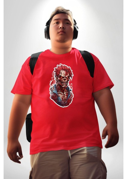 Zombi Kırmızı The Walking Dead Kırmızı Büyük Beden Erkek Kadın Unisex Basic Ön Baskılı Tişört modelleri