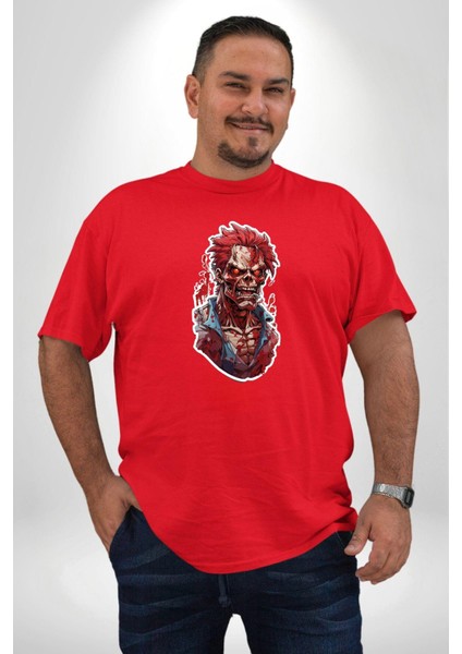 Zombi Kırmızı The Walking Dead Kırmızı Büyük Beden Erkek Kadın Unisex Basic Ön Baskılı Tişört fırsatları