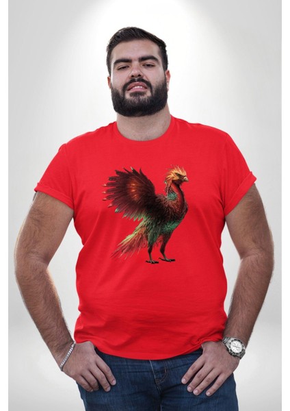 Anka Kuşu Ateş Kuşu Kırmızı Büyük Beden Erkek Kadın Unisex Basic Ön Baskılı Tişört