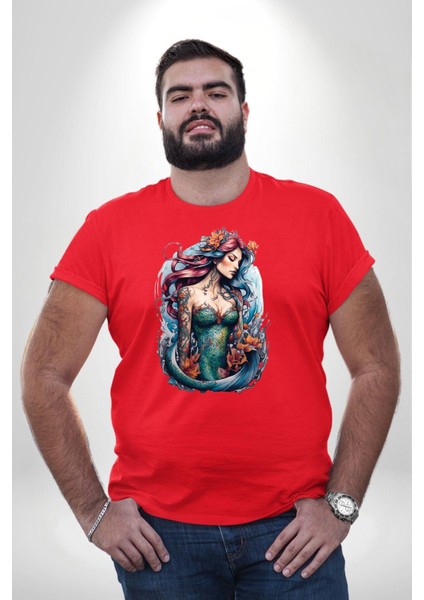 Deniz Kızı Çiçek Kırmızı Büyük Beden Erkek Kadın Unisex Basic Ön Baskılı Tişört fiyatları
