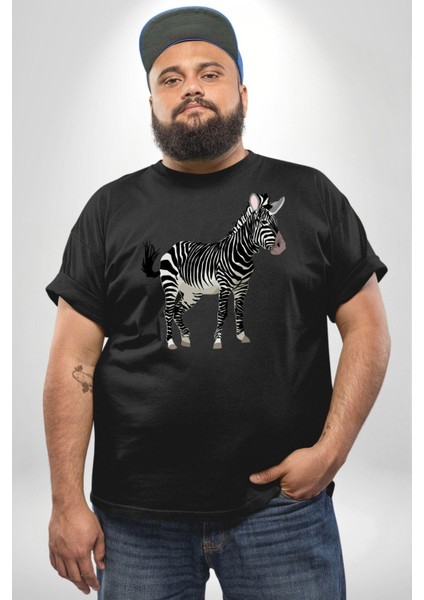 Zürafa Siyah Büyük Beden Erkek Kadın Unisex Basic Ön Baskılı Tişört