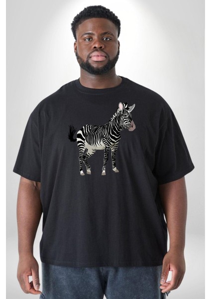 Zürafa Siyah Büyük Beden Erkek Kadın Unisex Basic Ön Baskılı Tişört modelleri