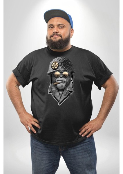 Asker Goril Komutan Siyah Büyük Beden Erkek Kadın Unisex Basic Ön Baskılı Tişört fiyatları