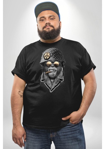 Asker Goril Komutan Siyah Büyük Beden Erkek Kadın Unisex Basic Ön Baskılı Tişört modelleri