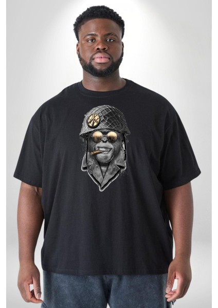 Asker Goril Komutan Siyah Büyük Beden Erkek Kadın Unisex Basic Ön Baskılı Tişört indirimleri