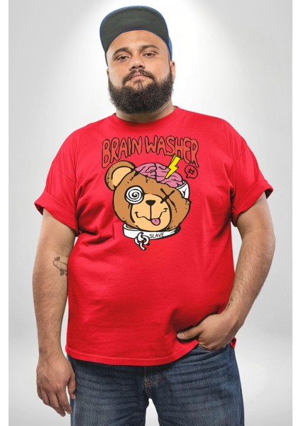 Beyin Yıkama Kırmızı Büyük Beden Erkek Kadın Unisex Basic Ön Baskılı Tişört modelleri