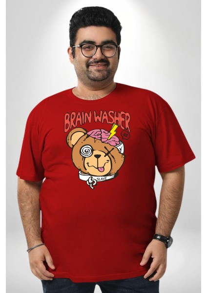 Beyin Yıkama Kırmızı Büyük Beden Erkek Kadın Unisex Basic Ön Baskılı Tişört fırsatları