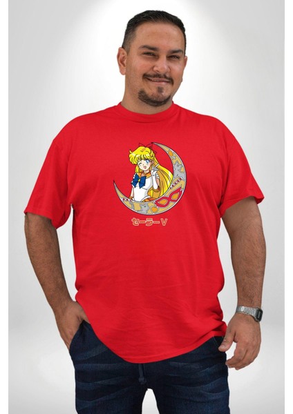 Sailor Moon Ay Savaşcısı Anime Kırmızı Büyük Beden Erkek Kadın Unisex Basic Ön Baskılı Tişört modelleri