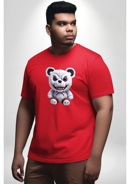 Freddy Korkunç Ayı Kırmızı Büyük Beden Erkek Kadın Unisex Basic Ön Baskılı Tişört
