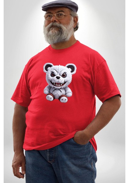 Freddy Korkunç Ayı Kırmızı Büyük Beden Erkek Kadın Unisex Basic Ön Baskılı Tişört fırsatları