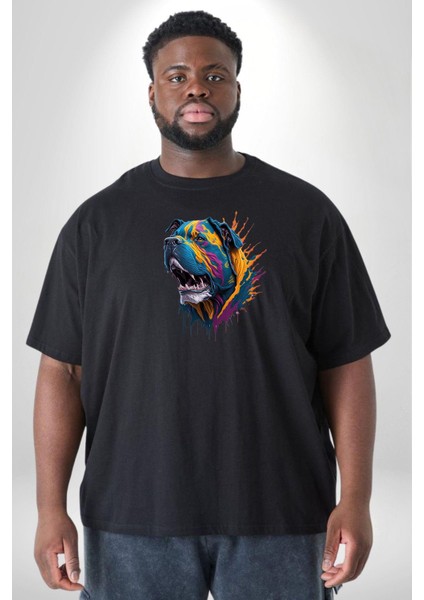 Köpek Saint Bernard Havlama Siyah Büyük Beden Erkek Kadın Unisex Basic Ön Baskılı Tişört