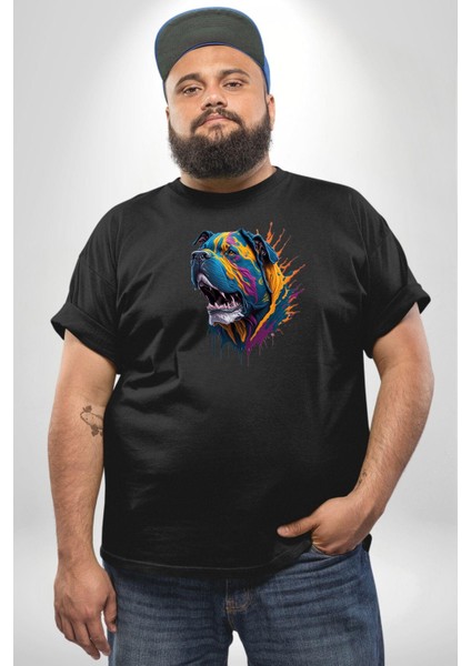 Köpek Saint Bernard Havlama Siyah Büyük Beden Erkek Kadın Unisex Basic Ön Baskılı Tişört modelleri