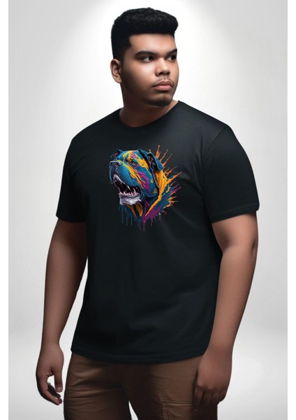 Köpek Saint Bernard Havlama Siyah Büyük Beden Erkek Kadın Unisex Basic Ön Baskılı Tişört indirimleri