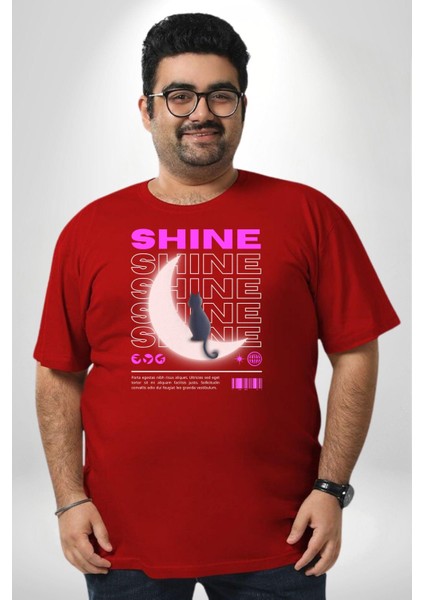 Parlayan Kırmızı Kedi Kırmızı Büyük Beden Erkek Kadın Unisex Basic Ön Baskılı Tişört fiyatları