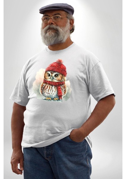 Kış Beyaz Atkı Bere Baykuş Beyaz Büyük Beden Kadın Erkek Ünisex Basic Ön Baskılı Tişört fiyatları