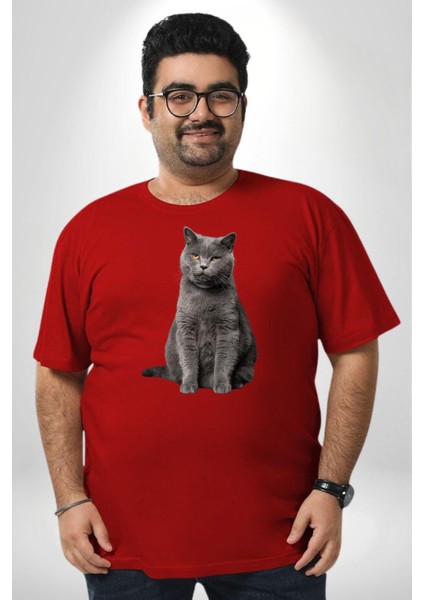 British Shorthair Kedi Kırmızı Büyük Beden Erkek Kadın Unisex Basic Ön Baskılı Tişört fırsatları