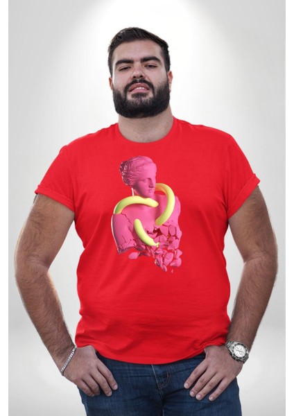 Pop Art Yaratıcı Heykel Pembe Kırmızı Büyük Beden Erkek Kadın Unisex Basic Ön Baskılı Tişört