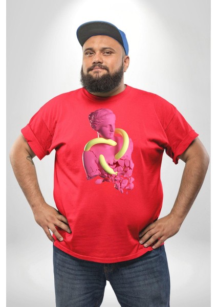 Pop Art Yaratıcı Heykel Pembe Kırmızı Büyük Beden Erkek Kadın Unisex Basic Ön Baskılı Tişört fiyatları