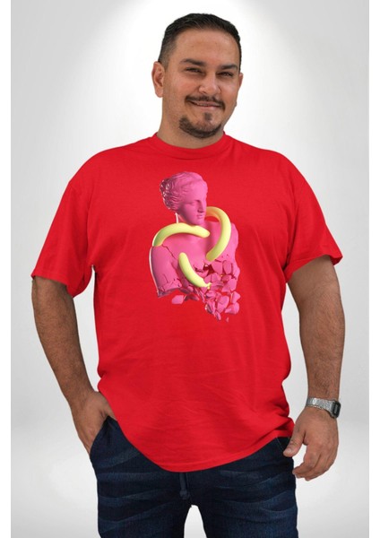 Pop Art Yaratıcı Heykel Pembe Kırmızı Büyük Beden Erkek Kadın Unisex Basic Ön Baskılı Tişört fırsatları