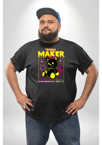 Baş Belası Teddy Siyah Büyük Beden Erkek Kadın Unisex Basic Ön Baskılı Tişört