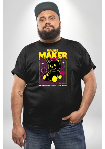 Baş Belası Teddy Siyah Büyük Beden Erkek Kadın Unisex Basic Ön Baskılı Tişört fiyatları