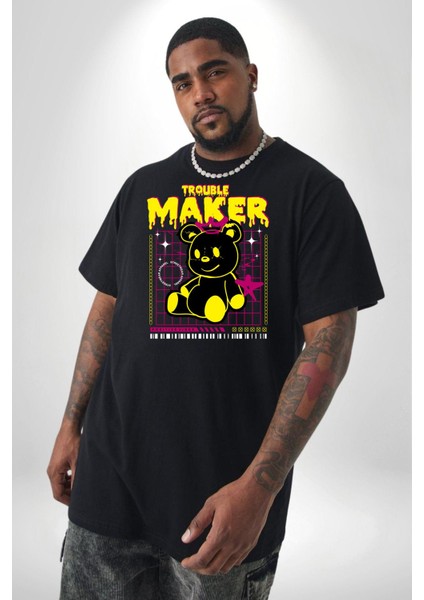 Baş Belası Teddy Siyah Büyük Beden Erkek Kadın Unisex Basic Ön Baskılı Tişört modelleri