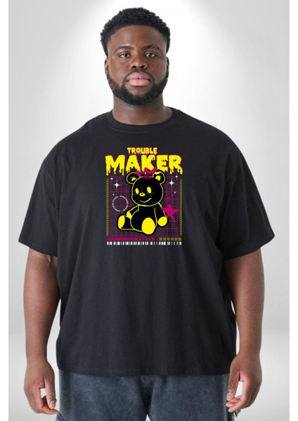 Baş Belası Teddy Siyah Büyük Beden Erkek Kadın Unisex Basic Ön Baskılı Tişört fırsatları