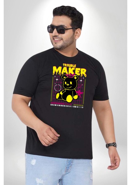 Baş Belası Teddy Siyah Büyük Beden Erkek Kadın Unisex Basic Ön Baskılı Tişört indirimleri