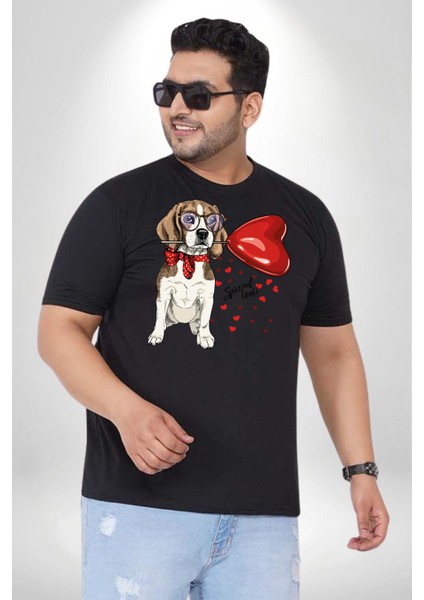 Poodle Ve Beagle Sevililer Günü Hediyesi Siyah Büyük Beden Erkek Kadın Unisex Basic Ön Baskılı Tişört fırsatları