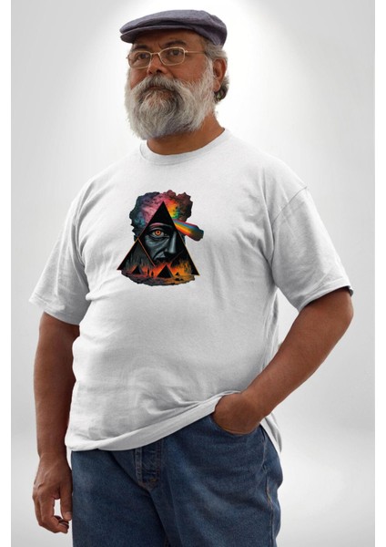 Pink Floyd Göz Piramit Beyaz Büyük Beden Kadın Erkek Ünisex Basic Ön Baskılı Tişört indirimleri