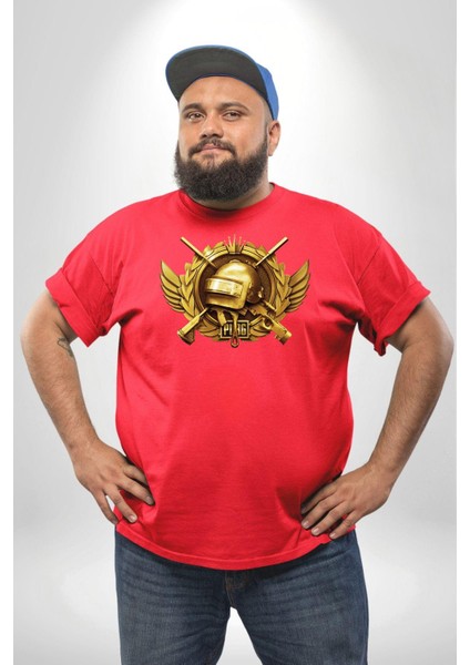 Pubg Kırmızı Büyük Beden Erkek Kadın Unisex Basic Ön Baskılı Tişört