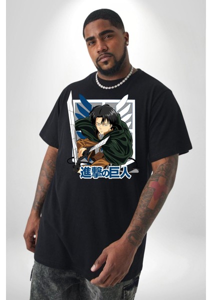 Anime Levi Ackerman Beyaz Ve Siyah Kanatlar Siyah Büyük Beden Erkek Kadın Unisex Basic Ön Baskılı Tişört modelleri