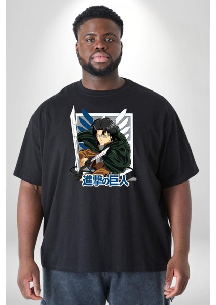 Anime Levi Ackerman Beyaz Ve Siyah Kanatlar Siyah Büyük Beden Erkek Kadın Unisex Basic Ön Baskılı Tişört fırsatları